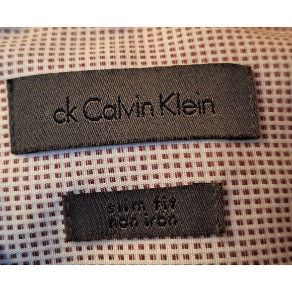 CK Calvin Klein Men's 16 32/33 Large Red Gingham Plaid Non Iron Dress Shirt - Picture 4 of 5
